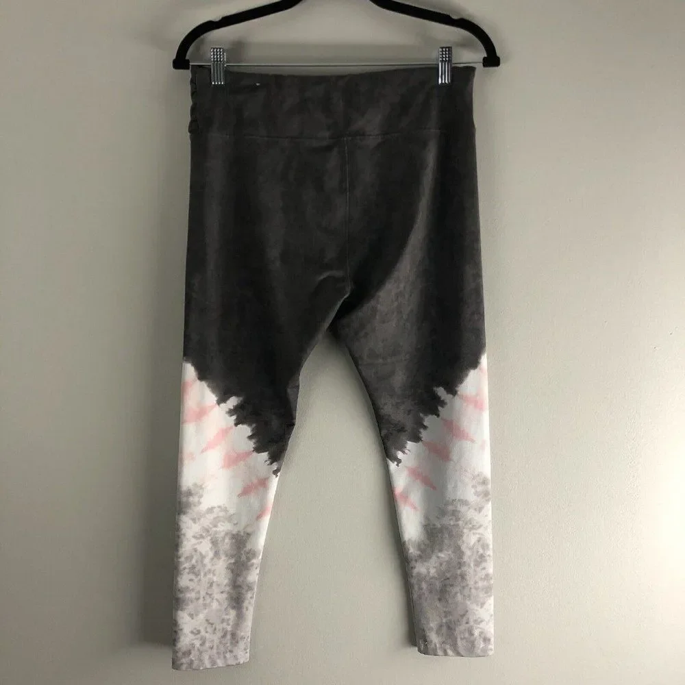 Justice Leggings Youth 20 Plus Gray Pink White Tie Dye Layered Waist Sash Accent